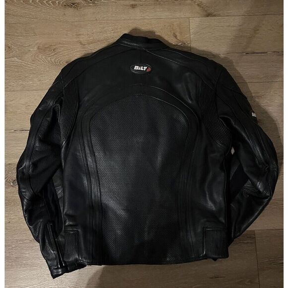 Bilt Racing Mens Black Leather Motorcycle Jacket W/ Armor Size 40 - Picture 2 of 3